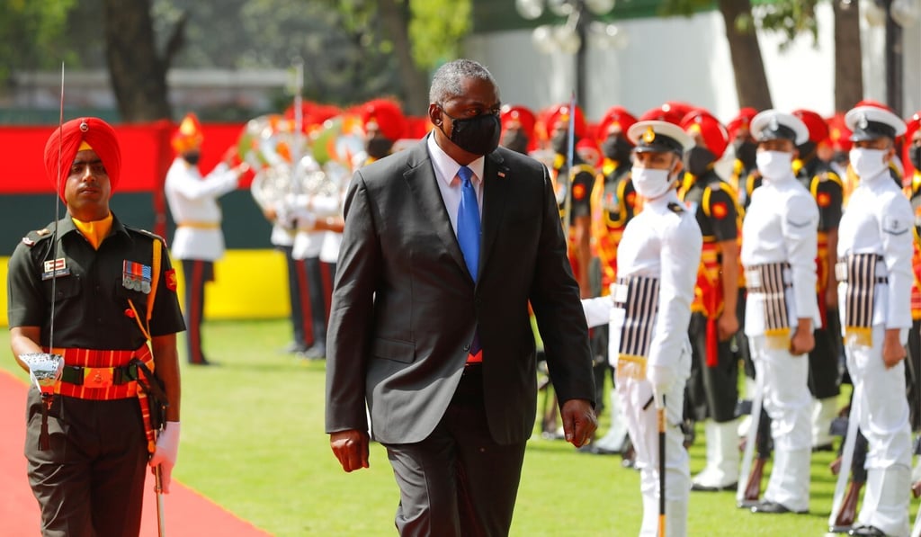 US Secretary of Defence Lloyd Austin inspects an honour guard during his ceremonial reception in New Delhi on March 20, 2021. Photo: Reuters US Secretary of Defence Lloyd Austin inspects an honour guard during his ceremonial reception in New Delhi on March 20, 2021. Photo: Reuters