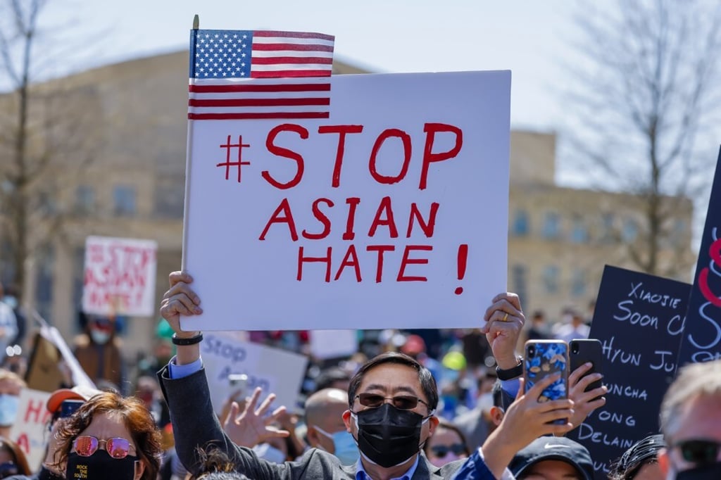 Protesters participate in a rally against anti-Asian American and Pacific Islander racism outside the State Capitol in Atlanta, Georgia, US on Saturday. Photo: EPA-EFE