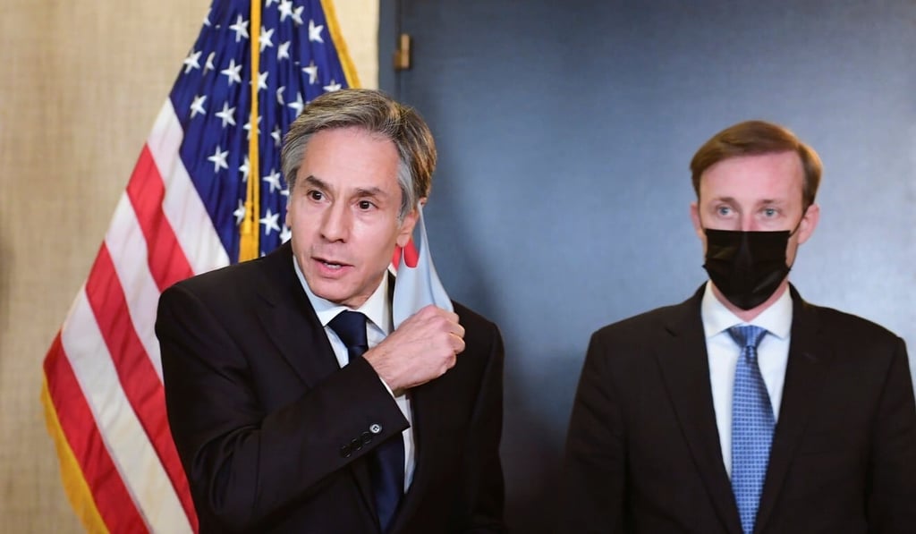 US Secretary of State Antony Blinken (left, pictured with national security adviser Jake Sullivan) says the US and China are “fundamentally at odds” over Taiwan. Photo: Reuters