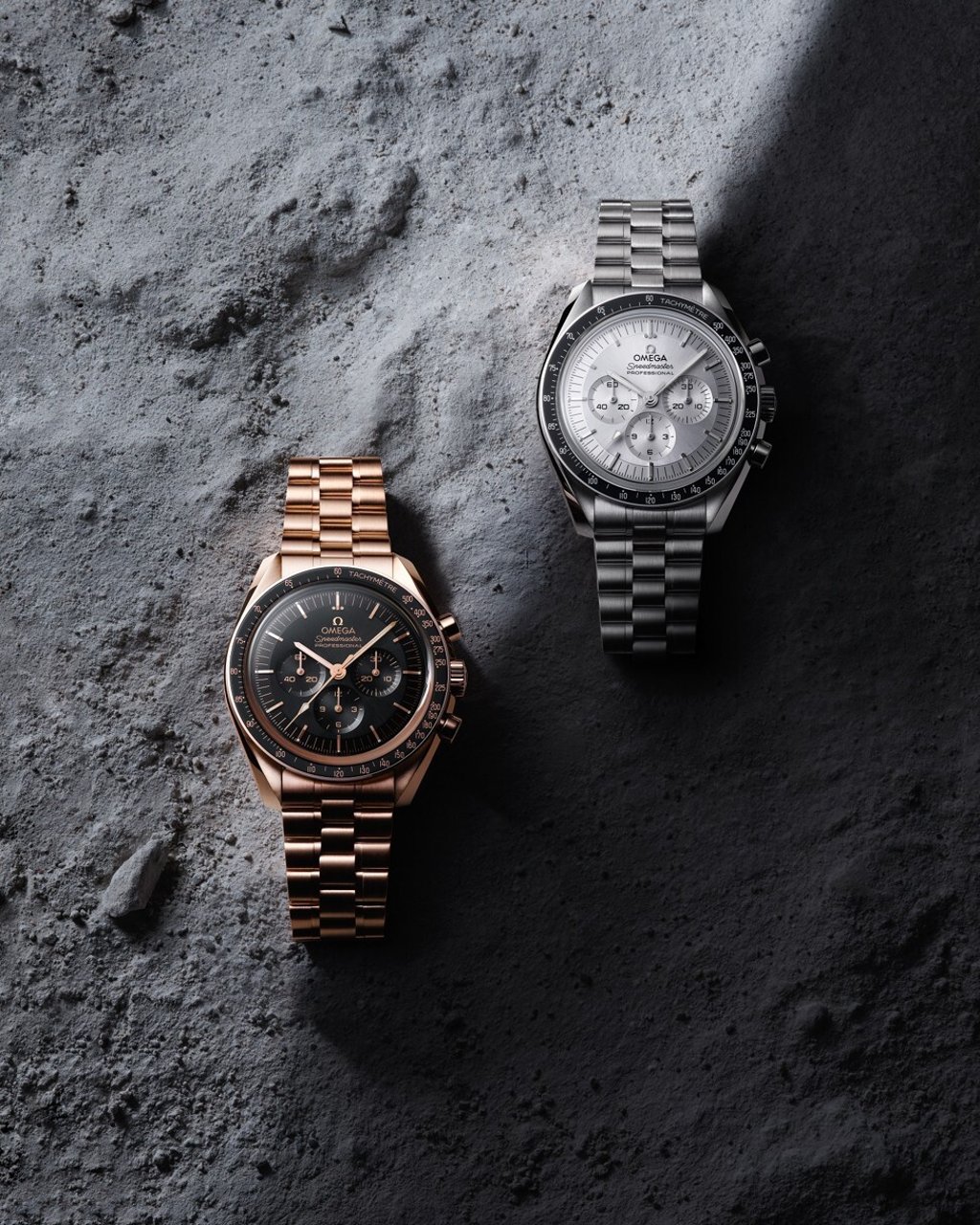 The new Speedmaster Moonwatches are available in a range of finishes, including stainless steel and Omega’s own 18-carat Sedna gold and 18-carat Canopus gold alloys. Photo: Omega The new Speedmaster Moonwatches are available in a range of finishes, including stainless steel and Omega’s own 18-carat Sedna gold and 18-carat Canopus gold alloys. Photo: Omega