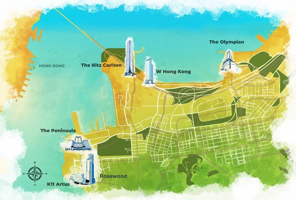 South West Kowloon is home to a range of Michelin-starred restaurants, trendy bars and luxury spas located in numerous high-end hotels, such as The Ritz-Carlton, atop the ICC, W Hong Kong and The Peninsula Hong Kong. South West Kowloon is home to a range of Michelin-starred restaurants, trendy bars and luxury spas located in numerous high-end hotels, such as The Ritz-Carlton, atop the ICC, W Hong Kong and The Peninsula Hong Kong.