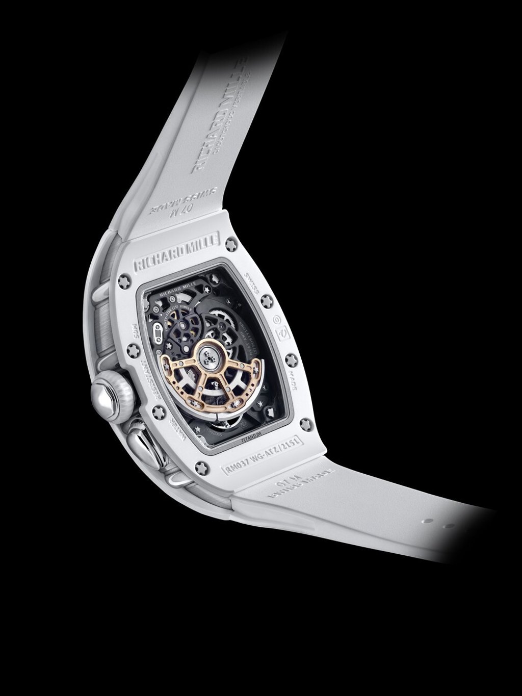 The watch runs on Richard Mille’s CRMA1 calibre featuring a red-gold variable-geometry rotor. Photo: Richard Mille The watch runs on Richard Mille’s CRMA1 calibre featuring a red-gold variable-geometry rotor. Photo: Richard Mille