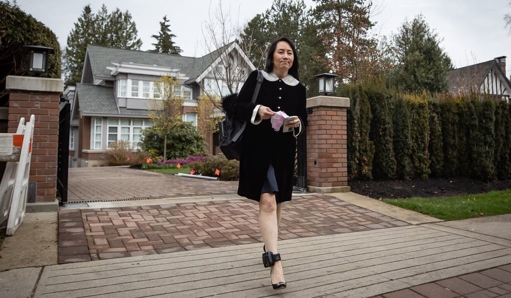 Meng Wanzhou leaves her home to attend a court hearing in Vancouver on Thursday. Photo: Bloomberg Meng Wanzhou leaves her home to attend a court hearing in Vancouver on Thursday. Photo: Bloomberg