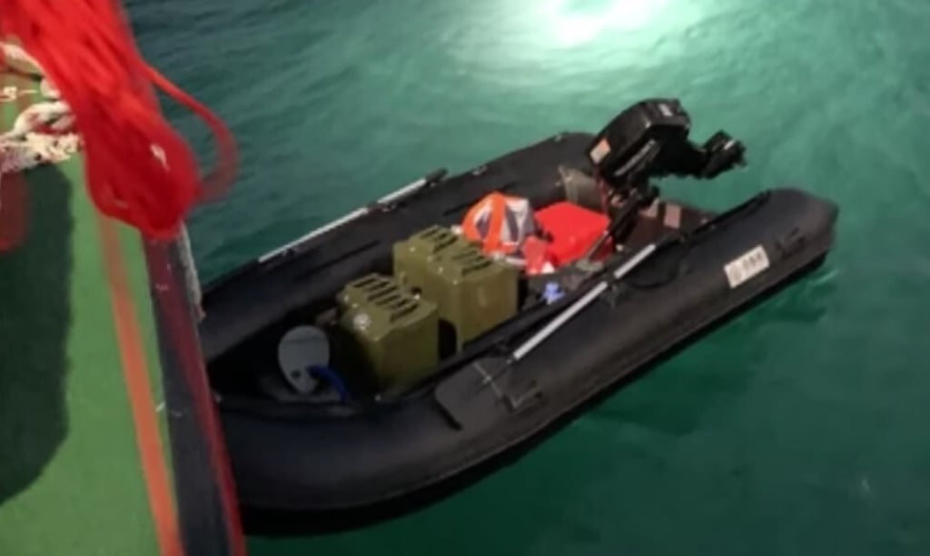 The man was found in Taichung harbour and said he had made an 11-hour Taiwan Strait crossing by rubber dinghy. Photo: Handout