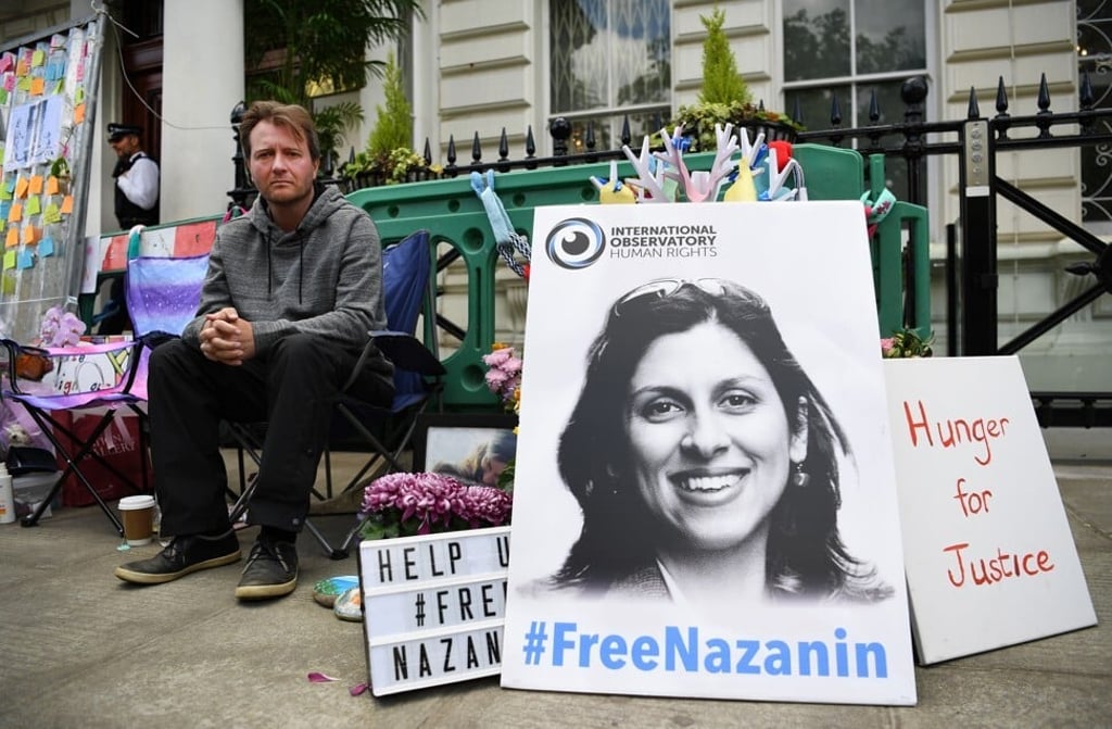 Richard Ratcliffe, the husband of imprisoned Nazanin Zaghari-Ratcliffe, outside the Iranian embassy in London in 2019. Photo: EPA-EFE