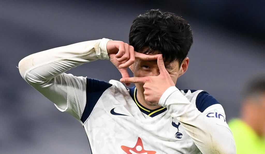 South Korean striker Son Heung-min celebrates scoring Spurs’ fourth goal during the win over Sheffield United. Photo: AFP South Korean striker Son Heung-min celebrates scoring Spurs’ fourth goal during the win over Sheffield United. Photo: AFP
