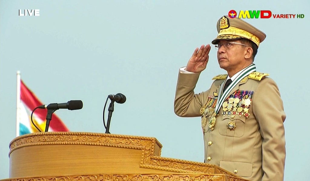 Myanmar armed forces chief Senior General Min Aung Hlaing during a military parade. Photo: AFP