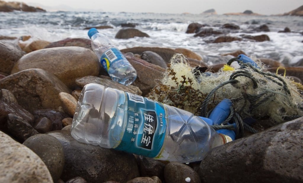 Discarded plastic water bottles washed up on a beach in Lung Ha Wan, New Territories, Hong Kong in December 2018. Photo: Photo: EPA-EFE