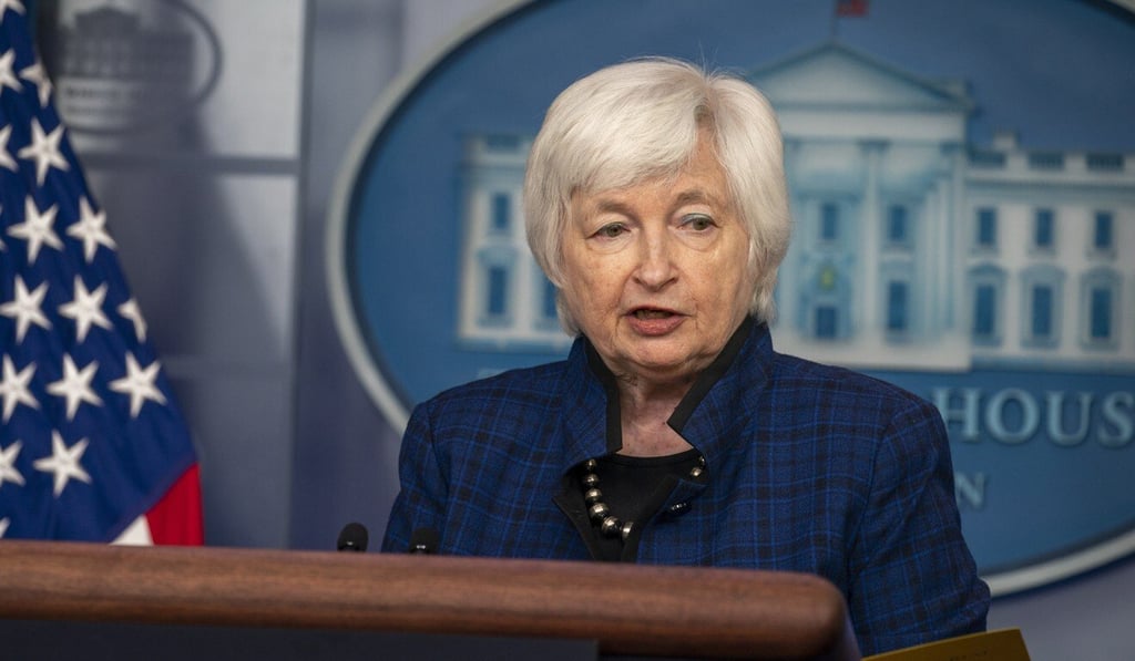 US Secretary of the Treasury Janet Yellen speaks to reporters at the White House on Friday. Photo: EPA-EFE