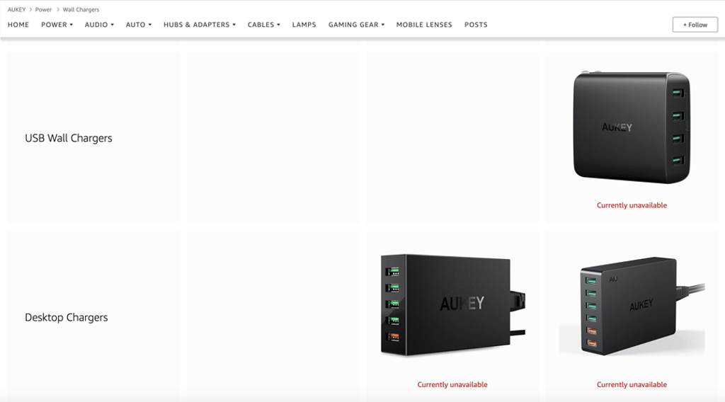Products are listed as “currently unavailable” on Aukey's Amazon store on May 11, 2021. Photo: Screenshot Products are listed as “currently unavailable” on Aukey's Amazon store on May 11, 2021. Photo: Screenshot