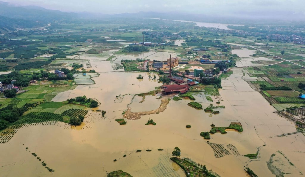 Fields in Rongan, southern China’s Guangxi region are flooded after heavy rains last week. Photo: AFP