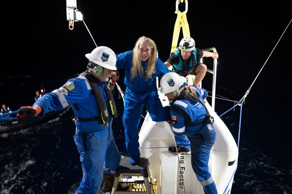 O’Brien emerges from a submersible after reaching Challenger’s Deep, the deepest known point on Earth. Photo: Enrique Alvarez