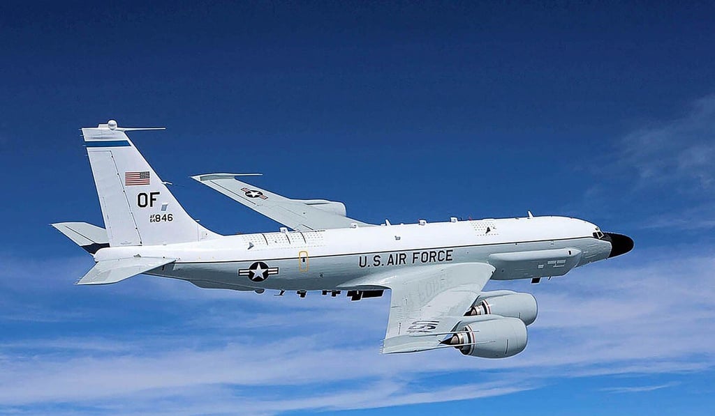 On Tuesday, a Triton drone was seen accompanying a USAF RC-135W electronic reconnaissance aircraft (pictured) on a mission over the South China Sea. Photo: US Air Force On Tuesday, a Triton drone was seen accompanying a USAF RC-135W electronic reconnaissance aircraft (pictured) on a mission over the South China Sea. Photo: US Air Force