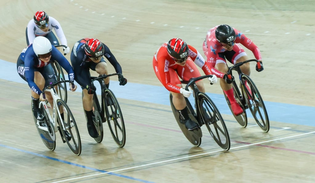 Hong Kong's Sarah Lee Wai-sze finishes second behind Japan’s Yuka Kobayashi in the women's keirin final at the UCI Track Cycling Nations Cup at the Hong Kong Velodrome in Tseung Kwan O. Photo: SCMP / May Tse