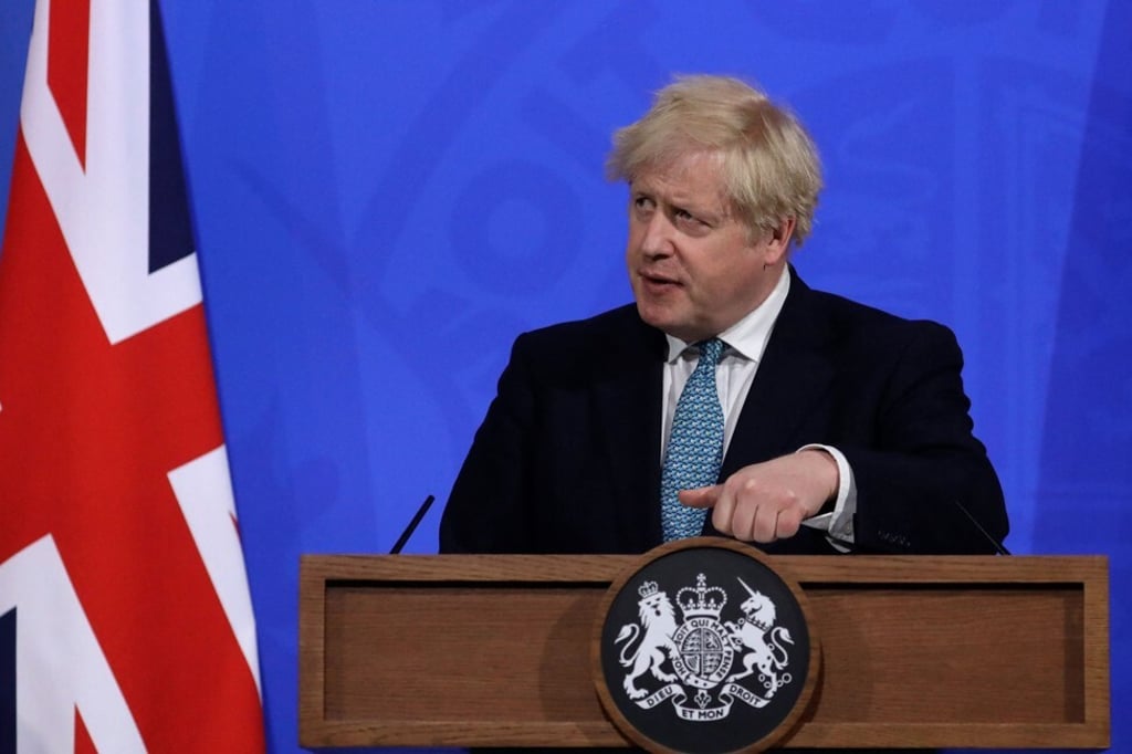 Britain’s PM Boris Johnson gives an update on the pandemic inside the new Downing Street Briefing Room in London, UK on Friday. Photo: AFP Britain’s PM Boris Johnson gives an update on the pandemic inside the new Downing Street Briefing Room in London, UK on Friday. Photo: AFP