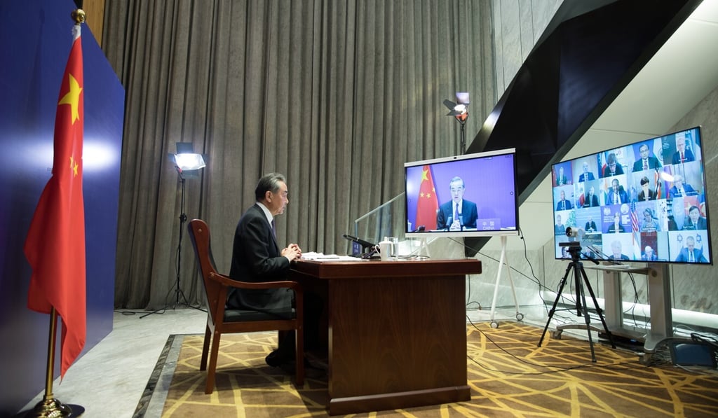 Chinese Foreign Minister Wang Yi chairs the UN Security Council open debate via video link on Sunday. Photo: Xinhua