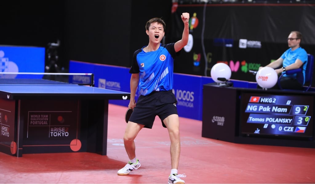 Ng Pak-nam celebrates a point against Czech Republic at the World Team Qualification tournament in Portugal but the youngster will only be a reserve player for the Tokyo Games. Photo: ITTF