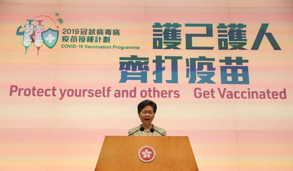 Chief Executive Carrie Lam says the city is getting close to its goal of zero local infections. Photo: Nora Tam