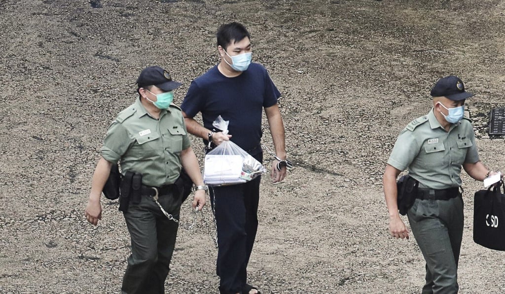 Tong Ying-kit, 24, is taken from his prison cell to a court hearing in August. Photo: Handout