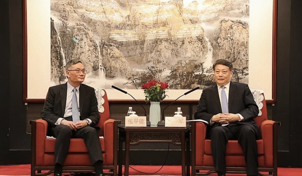 Hong Kong Chief Justice Andrew Cheung (left) with Minister of Justice Tang Yijun in Beijing. Photo: Handout