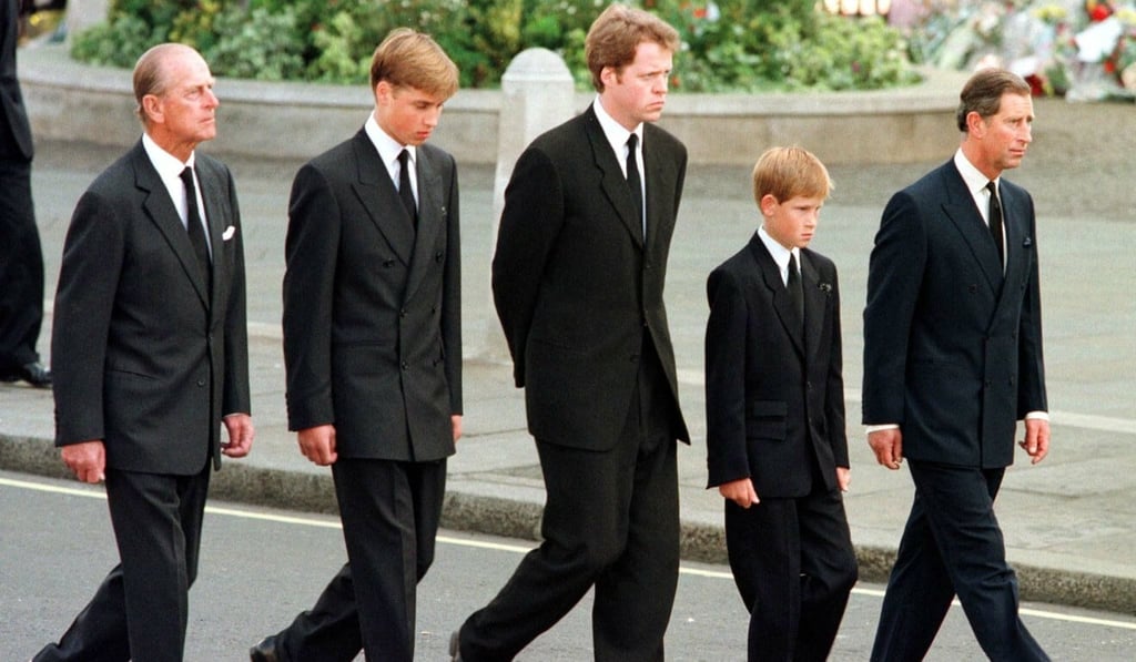 Britain’s Prince Philip, William, Harry and Charles at the funeral for Diana on September 6, 1997. Photo: AFP Britain’s Prince Philip, William, Harry and Charles at the funeral for Diana on September 6, 1997. Photo: AFP