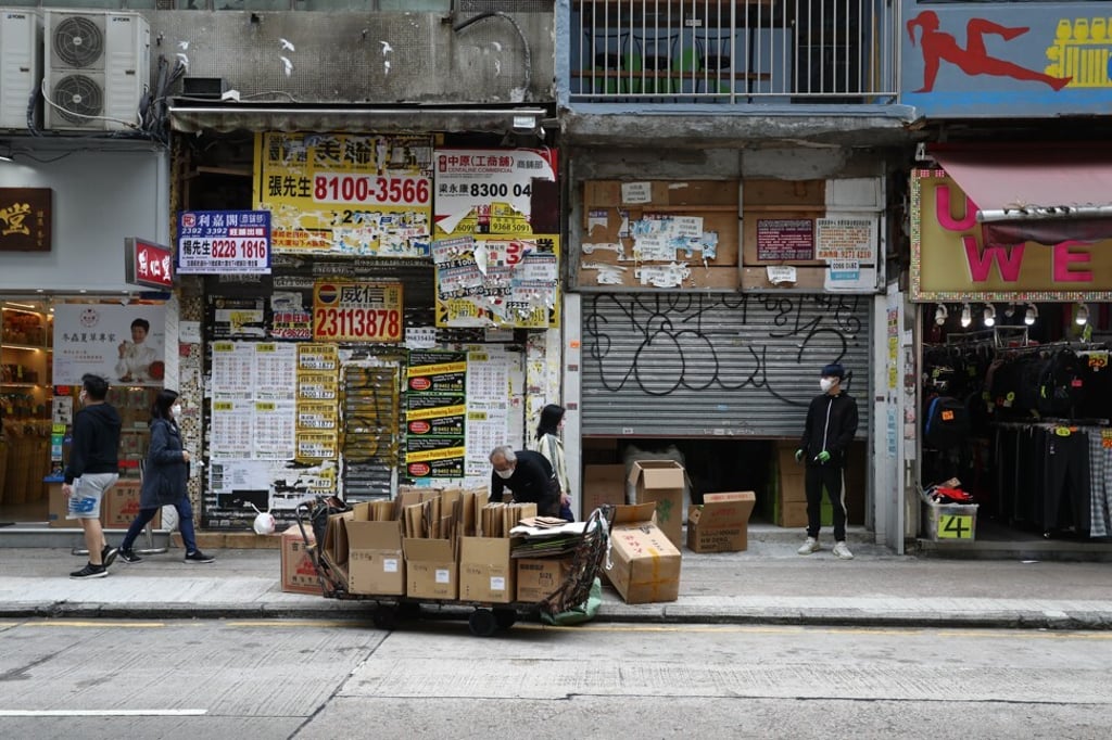 Closed shops on virtually empty Granville Road in Hong Kong during February. Photo: Nora Tam