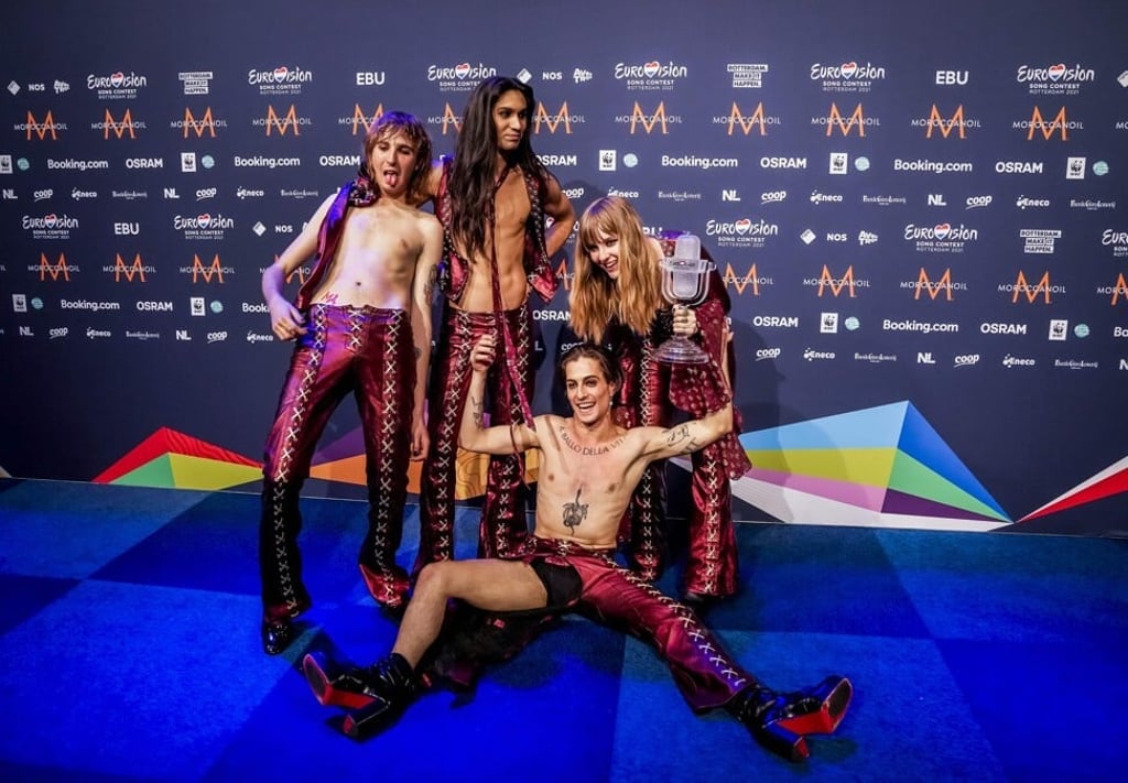 Italy's Maneskin poses with their trophy after winning the Eurovision Song Contest in Rotterdam on Sunday. Photo: ANP / AFP Italy's Maneskin poses with their trophy after winning the Eurovision Song Contest in Rotterdam on Sunday. Photo: ANP / AFP
