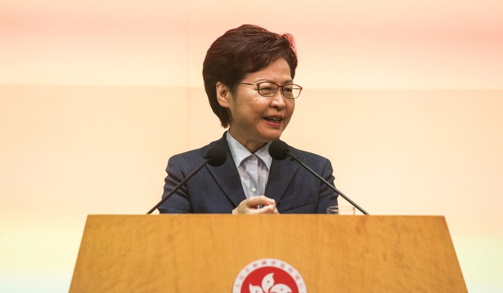Carrie Lam speaks to the media at the Central Government Offices. Photo: Xiaomei Chen Carrie Lam speaks to the media at the Central Government Offices. Photo: Xiaomei Chen