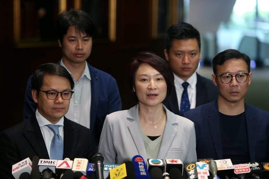 Wong Wai-ha was working as an aide for Starry Lee (centre) at the time of the offence. Photo: Winson Wong Wong Wai-ha was working as an aide for Starry Lee (centre) at the time of the offence. Photo: Winson Wong
