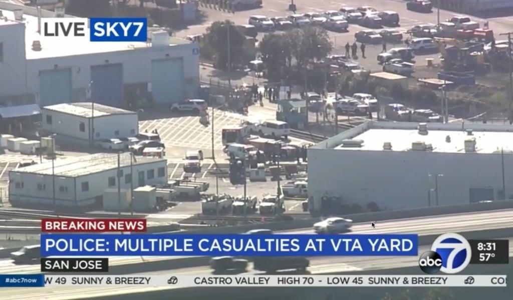 Footage of a San Jose rail station where deputies were investigating a shooting on Wednesday. Photo: KGO-TV/ABC7 via AP