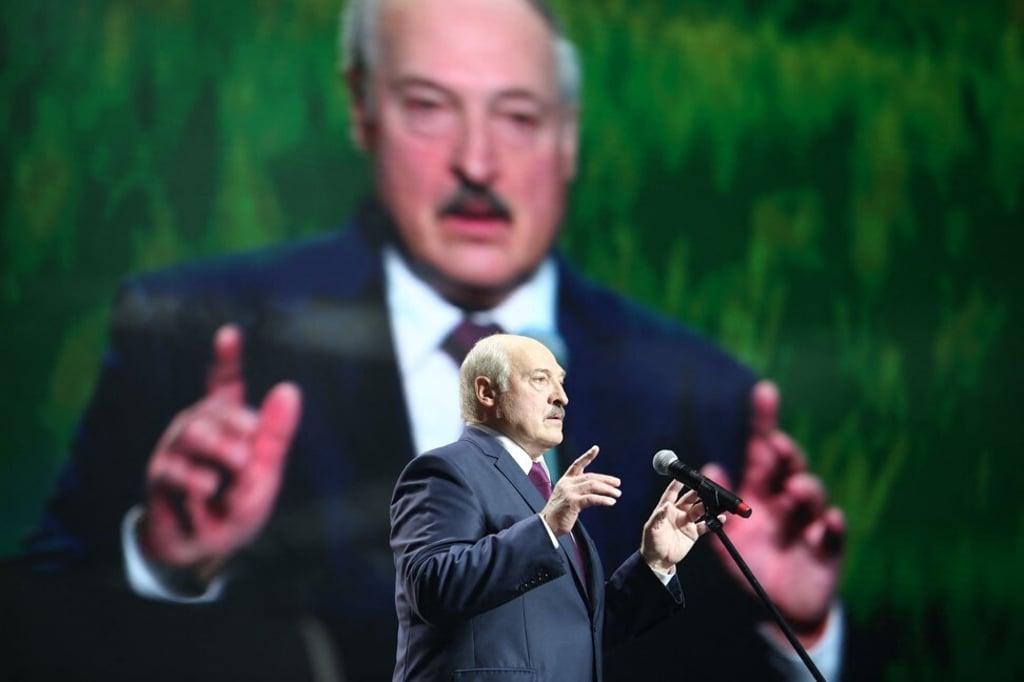 Belarusian President Alexander Lukashenko speaks at a forum in Minsk last September. Belarus’ diversion of a Ryanair flight over its airspace sparked a global outcry. Photo: AFP Belarusian President Alexander Lukashenko speaks at a forum in Minsk last September. Belarus’ diversion of a Ryanair flight over its airspace sparked a global outcry. Photo: AFP