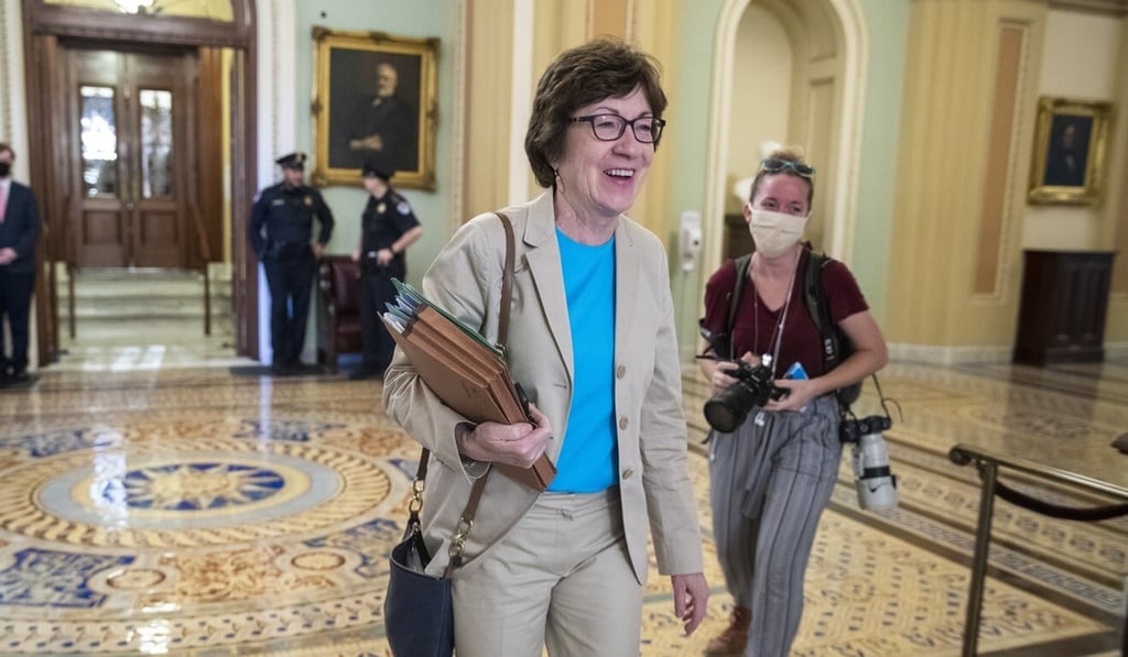 US Republican Senator Susan Collins responds to a question from the news media as she walks off the Senate Floor in the US Capitol on Friday. Photo: EPA-EFE