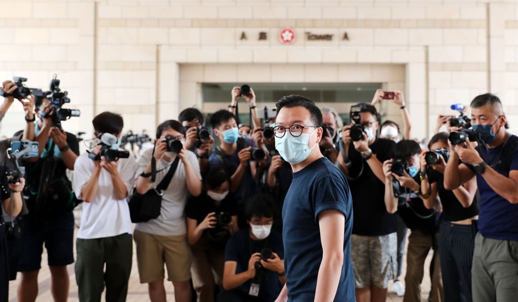 Kalvin Ho, one of 47 politicians and activists charged with subversion under the national security law, arrives at West Kowloon Court on Monday. Photo: Sam Tsang