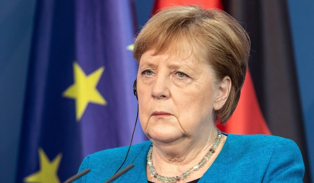 German Chancellor Angela Merkel takes part in a press conference in Berlin on Monday. Photo: EPA-EFE