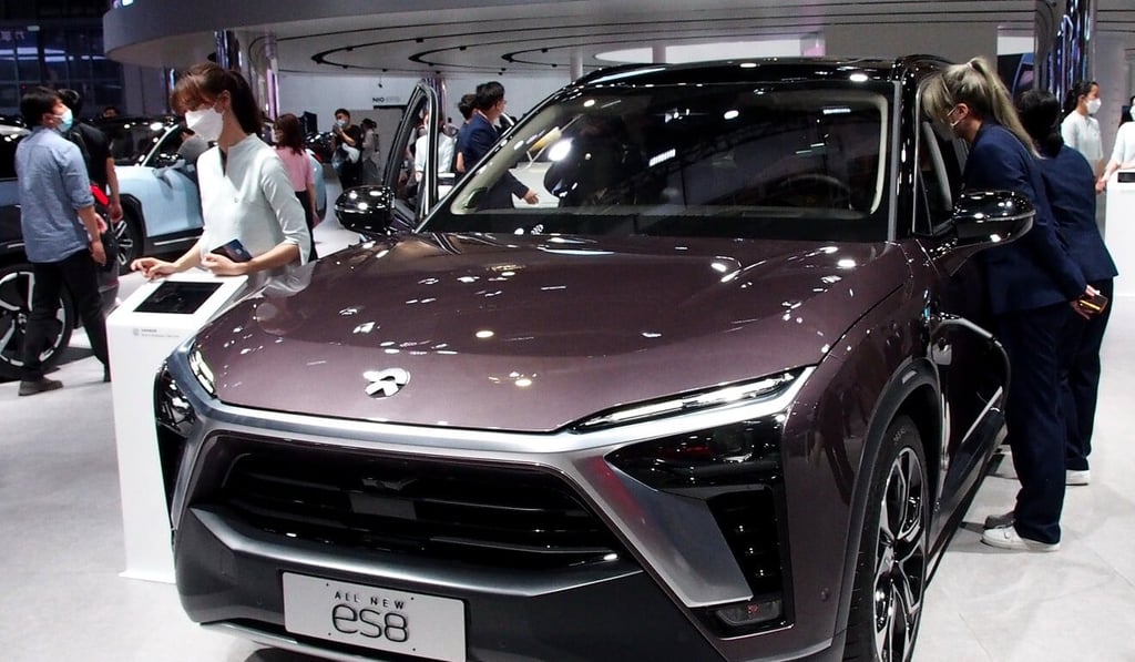 A NIO ES8 electric SUV is displayed at the Shanghai car show in April. Photo: Xinhua
