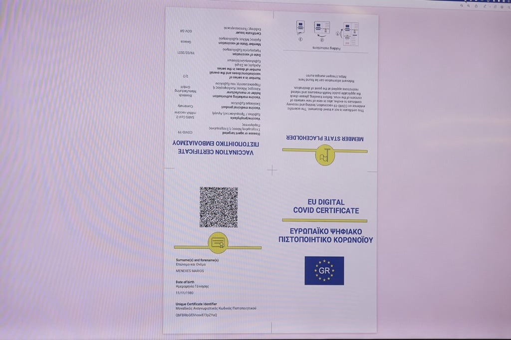 The EU digital Covid-19 certificate, which will facilitate travel within the European Union. Photo: EPA-EFE