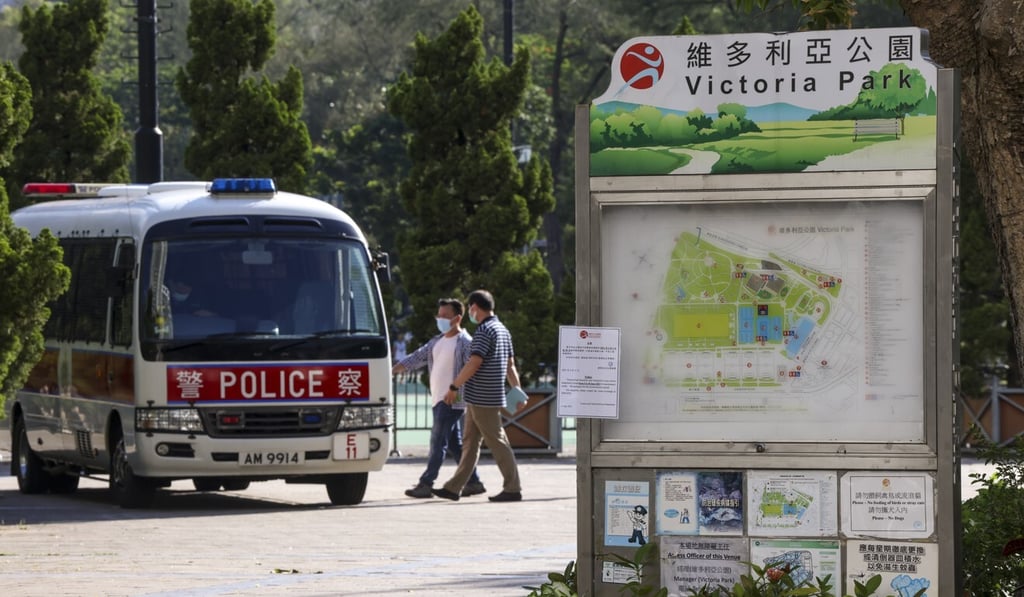 A police van is seen parked at Hong Kong’s Victoria Park on Thursday. Photo: K. Y. Cheng A police van is seen parked at Hong Kong’s Victoria Park on Thursday. Photo: K. Y. Cheng