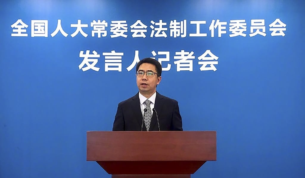 Zang Tiewei, a spokesperson for the Nation People’s Congress, speaks at a press conference on Friday. Photo: Xinhua