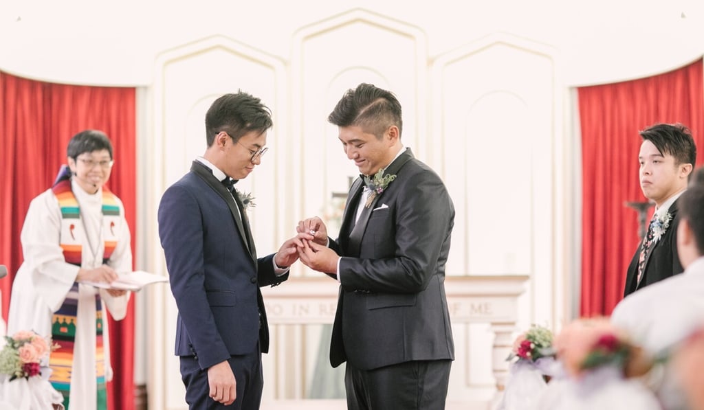 Henry Li (left) weds Edgar Ng at a London ceremony in 2017. Photo: Handout