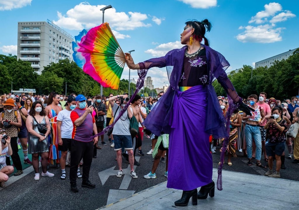 Drag artist Isu performs in front of demonstrators during a Pride march in Berlin on Saturday. Photo: AFP Drag artist Isu performs in front of demonstrators during a Pride march in Berlin on Saturday. Photo: AFP