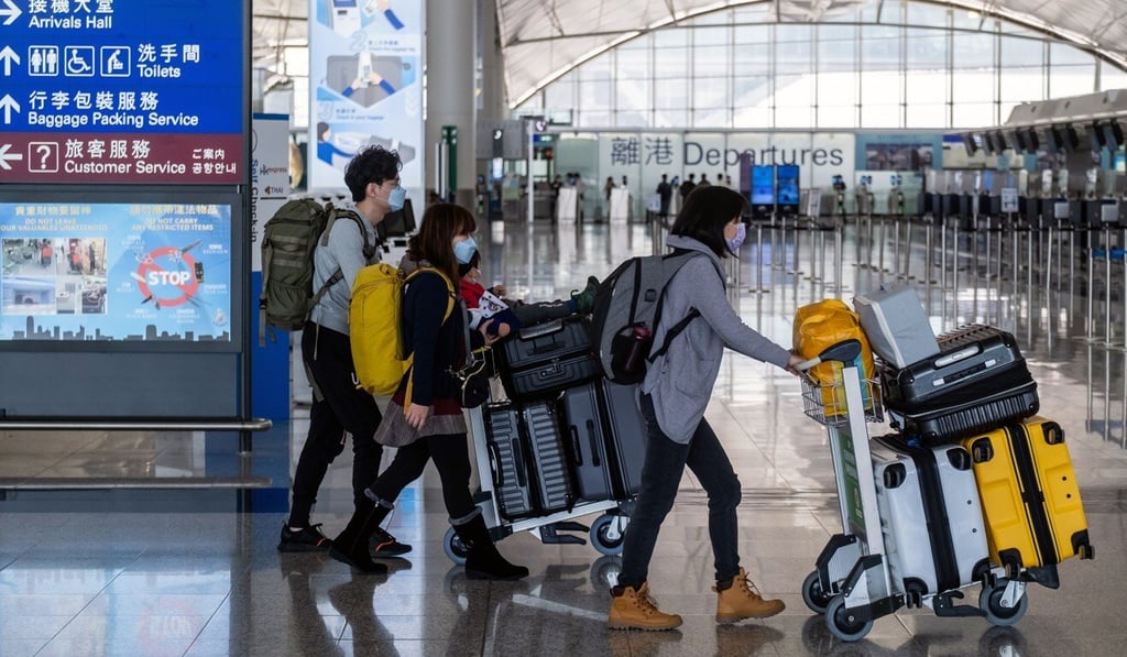 Travellers at the departures hall of the Hong Kong International Airport in January. Photo: Bloomberg