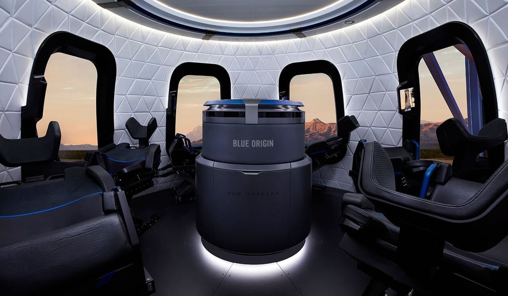 Inside Blue Origin’s crew capsule. Photo: AFP Inside Blue Origin’s crew capsule. Photo: AFP