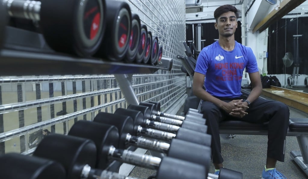 Hong Kong youth No 1 1,500m athlete Aryan Sidhu at the Delia Memorial School (Broadway) gym room in Mei Foo. Photo: Edmond So