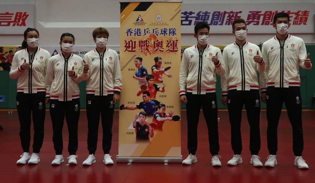 Hong Kong table tennis team at the 2020 Tokyo Olympics (from left to right) Minnie Soo, Lee Ho-ching, Doo Hoi-kem, Wong Chun-ting, Ho Kwan-kit and Lam Siu-hang. Photo: Jonathan Wong