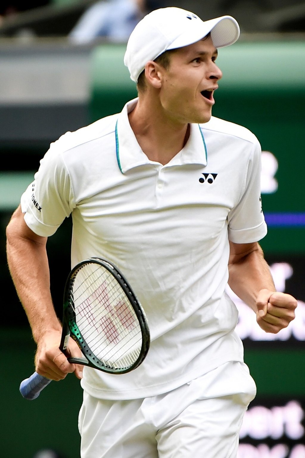 Hubert Hurkacz of Poland after beating Roger Federer in their quarter-final at Wimbledon. Photo: EPA