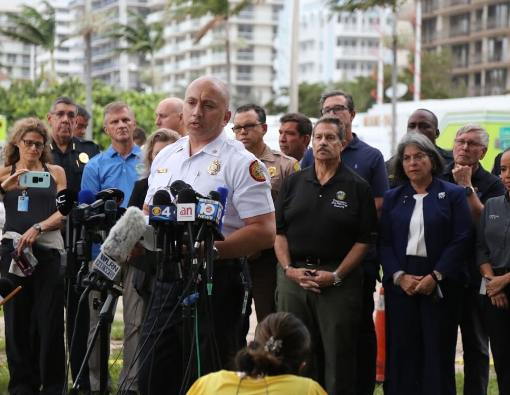 Miami-Dade Fire Chief of Operations Ray Jadallah speaks to the media on Thursday in Surfside, Florida. Photo: Miami Herald / TNS Miami-Dade Fire Chief of Operations Ray Jadallah speaks to the media on Thursday in Surfside, Florida. Photo: Miami Herald / TNS