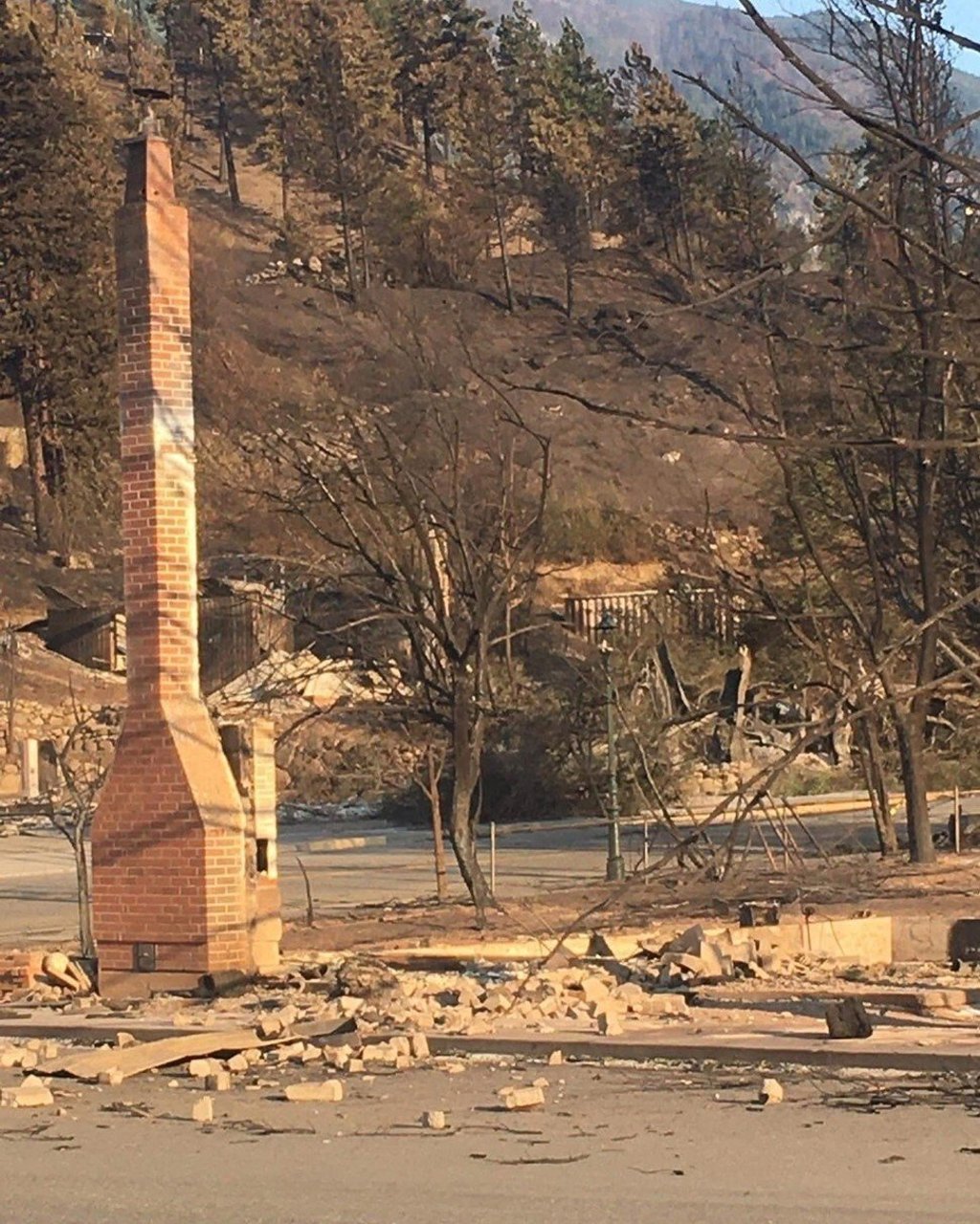 This photo shared by Lorna Fandrich on the Facebook page of the Lytton Chinese History Museum on Friday, shows that the museum, in the background across the road, has been reduced to ashes and rubble. Photo: Lytton Chinese History Museum