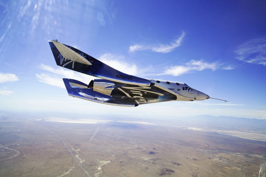 This May 29, 2018 photo made available by Virgin Galactic shows the company's VSS Unity on its second supersonic flight. After reaching nearly 50,000 feet (15,000 metres), Unity will be released from the specially designed aircraft Eve, and go on a steep climb towards space. Photo: AP