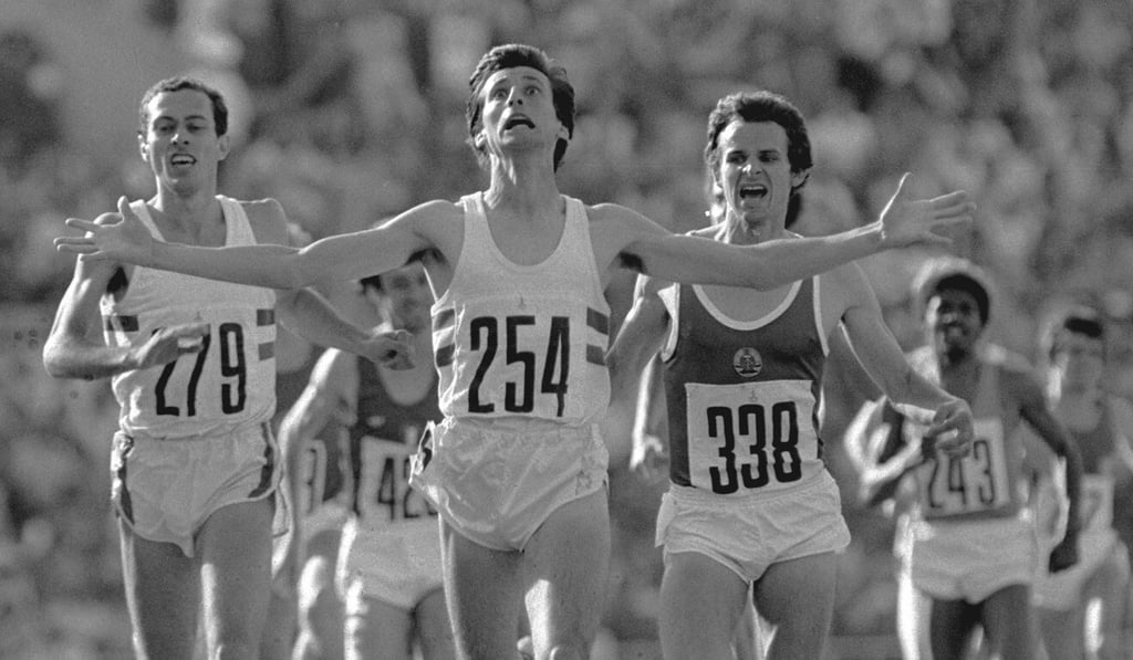 Great Britain’s Sebastian Coe crosses the finish line in front of East Germany’s Jurgen Straub (338) and Great Britain’s Steve Ovett (279) to win the 1,500-metre race at the Moscow Olympics in the Lenin Stadium in 1980. Photo: AP Great Britain’s Sebastian Coe crosses the finish line in front of East Germany’s Jurgen Straub (338) and Great Britain’s Steve Ovett (279) to win the 1,500-metre race at the Moscow Olympics in the Lenin Stadium in 1980. Photo: AP