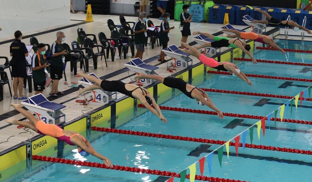 Hong Kong women’s swimmers at a Tokyo 2020 Olympic Games time trial heat in Victoria Park in June. Photo: Chan Kin-wa